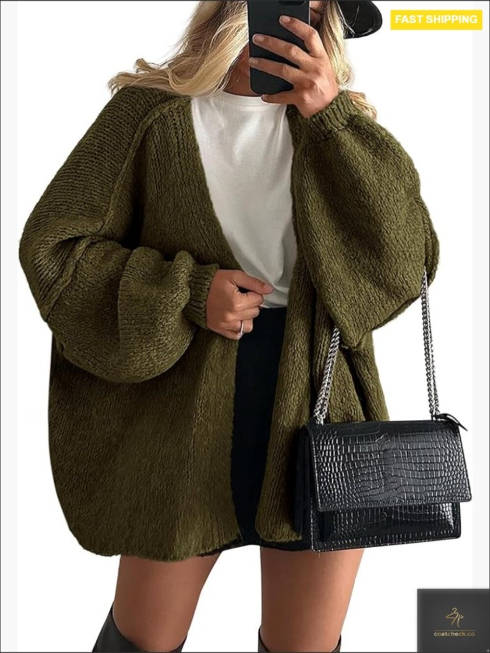 Oversized Cardigan Sweater Lantern Sleeve Open Front Lightweight Knit Fall